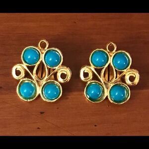 Gold Tone Clip-on Blue Stone Earrings